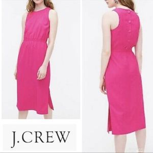 J. Crew Bright Pink Button Back Midi Dress